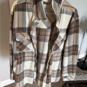 Thread & Supply Cream and Brown Plaid Overshirt